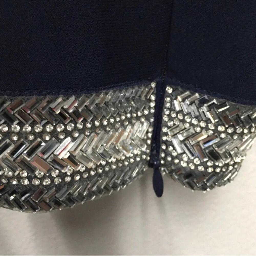 Vince Camuto Beaded Draped Stretch Gown 14 Navy Blue Elegant Formal Gala Wedding - Picture 5 of 14